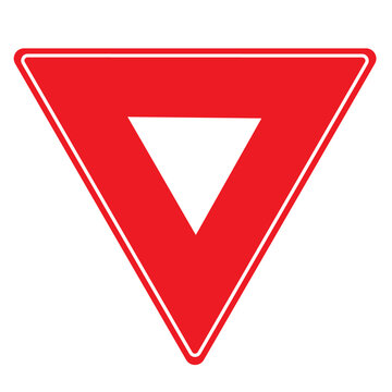 An inverted triangle regulatory traffic sign with a bold red border indicating to give way