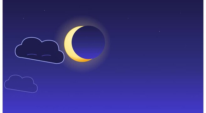 Animated night sky with crescent moon and moving clouds animation