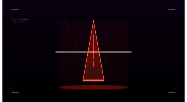 Digital red warning triangle hud interface alert animation