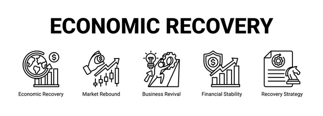 Obraz premium Economic Recovery web banner icon concept, with Economic Recovery, Market Rebound, Business Revival, Financial Stability.