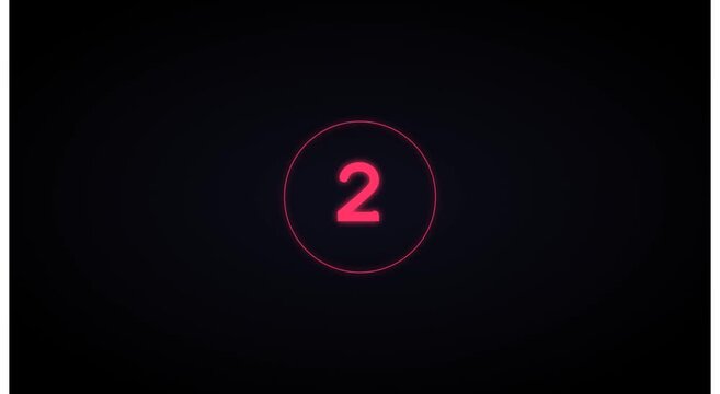 Neon countdown timer motion with glowing red numbers on animation black