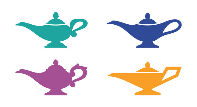 magic lamp silhouettes colorful vector illustration on white background