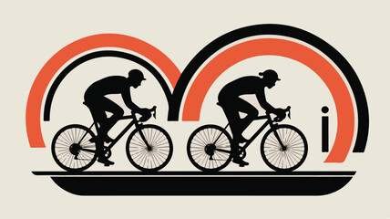 Fototapeta premium Dynamic Cycling Athlete Silhouette Set - Vector Illustration of Road