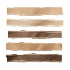 Fototapeta premium Set of five different textured brown paper tape strips with torn edges for craft and scrapbooking use