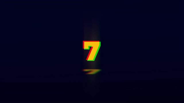 Modern Yellow Digital Countdown Timer from Ten to Zero Featuring Vertical Glitch Light Streaks and Reflection on Dark Blue Background for Video Intro and Event Start