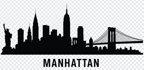 Manhattan city skyline silhouette with statue of liberty and brooklyn bridge © MdshakiburRahman