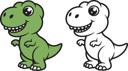Obraz premium Two cute cartoon dinosaurs smiling