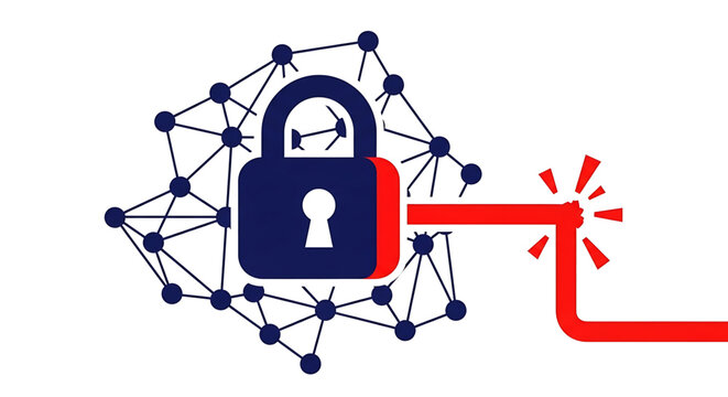 Cyber security concept, data protection, network security, broken connection, vector illustration