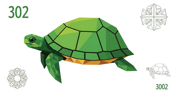Low poly turtle illustration, geometric sea turtle design, stylized polygonal animal art, modern vector graphic