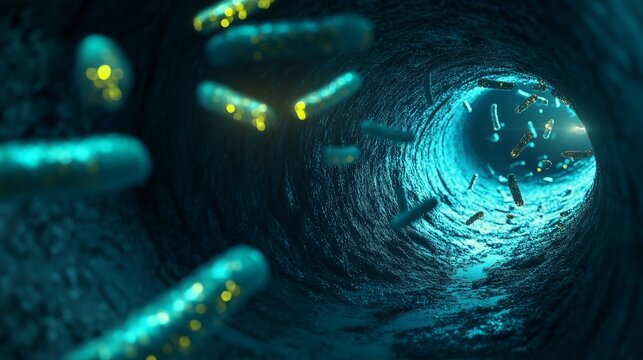 Exploring the inside of a pipeline and the movement of bacteria in a dark and wet environment