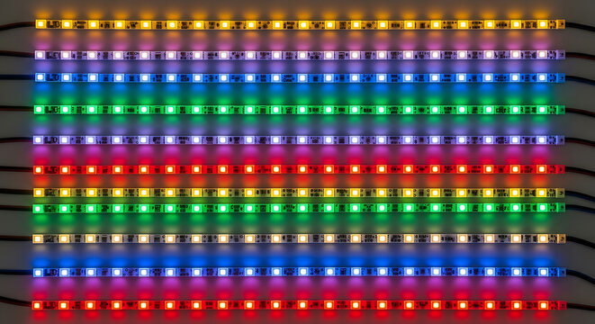 Abstract horizontal gradient color bars in yellow, blue, red, green, and purple, style