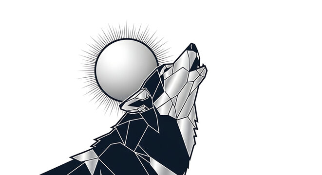 Geometric wolf howling at the moon, vector illustration