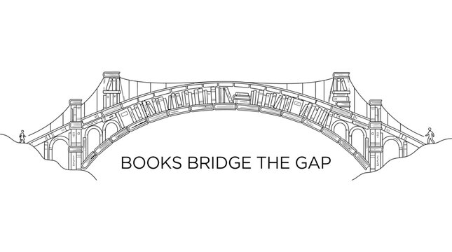 Conceptual illustration of a bridge made of books with the text Books Bridge the Gap.