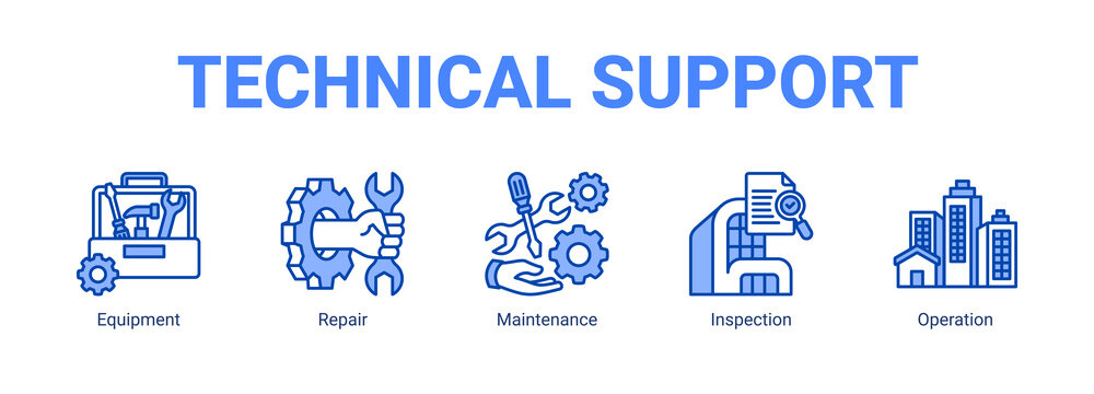 Technical Support web banner icon concept, with Equipment, Repair, Maintenance.