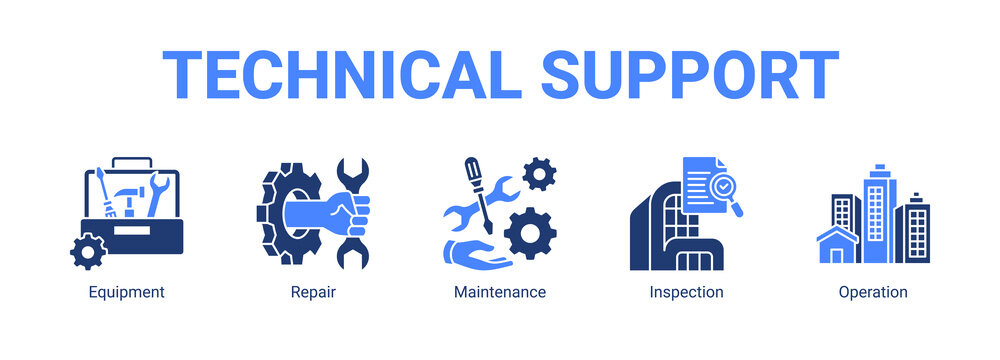 Technical Support web banner icon concept, with Equipment, Repair, Maintenance.