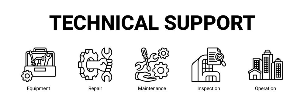 Technical Support web banner icon concept, with Equipment, Repair, Maintenance.