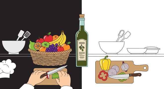 Preparing a healthy meal with fresh ingredients.