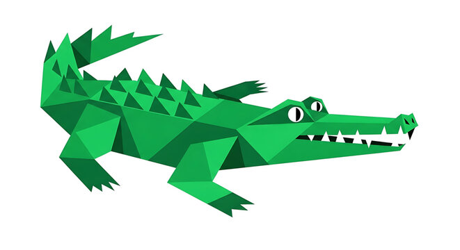 Low poly geometric green crocodile illustration