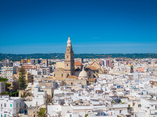 Obraz premium Aerial drone panorama view of Monopoli Old Town with white houses, scenic Adriatic sea coastal cityscape in Puglia, southern Italy