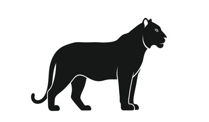 Fototapeta premium Black panther standing in profile a striking animal silhouette against a white background silhouette high quality professional detailed modern elegant stylish clean crisp vibrant