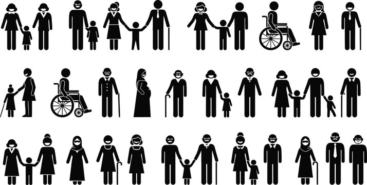 Diverse family and people icons set Vector