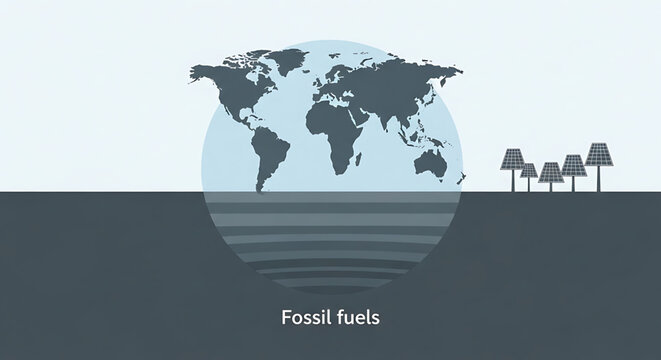 Conceptual illustration of global energy transition from fossil fuels to solar power