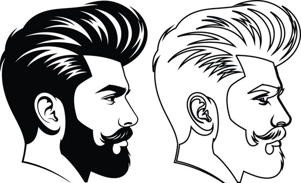 Man with pompadour hairstyle and beard profile Vector