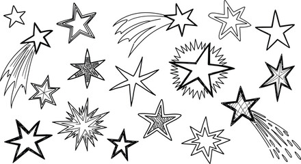 Hand-drawn stars and shooting stars illustration Vector © MD Hasan