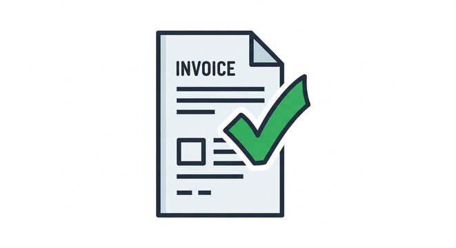 Approved invoice document with a green check mark vector illustration