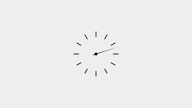 Minimalist clock face animation with rotating hands on white background