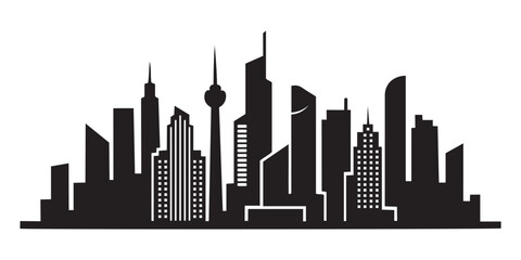 Obraz premium Modern City Skyline Silhouette, Urban Building Landscape Vector Illustration