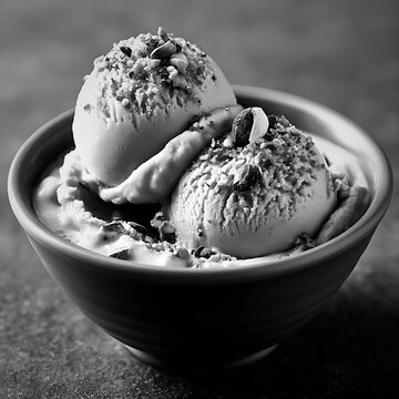 Gourmet gelato pistacchio bronte served in a bowl with crushed nuts