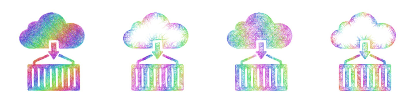 Rainbow color sketch cloud container icon design set