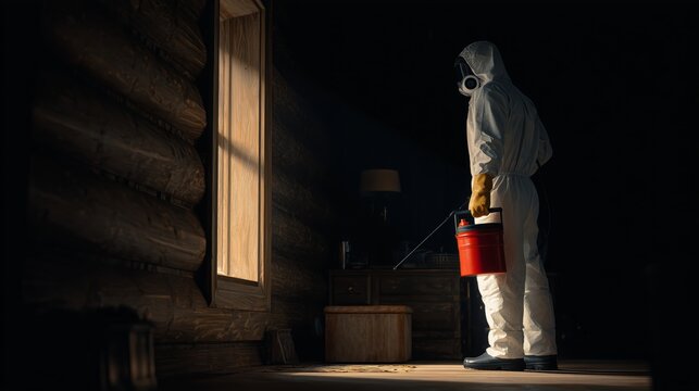 Cleaning and safety work in a cabin related to hantavirus precautions
