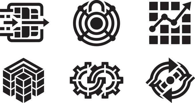 Global data processing operations network infrastructure asset management and digital automation optimization thin line icons set with server data transfer speed interface centralized security padlock