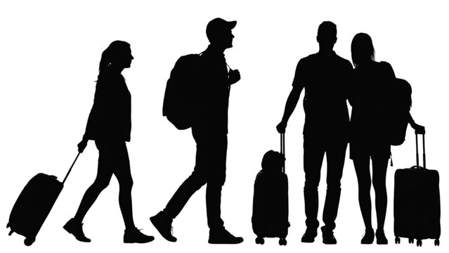Black and white silhouette of people walking in a line Vector