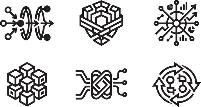 Cyber security encryption algorithm infrastructure data classification structure and algorithmic business strategy decision logic thin line icons set with server cloud processing shield protection dir