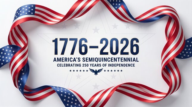 American flag ribbon frame with 1776-2026 text