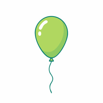Green balloon with string on white background