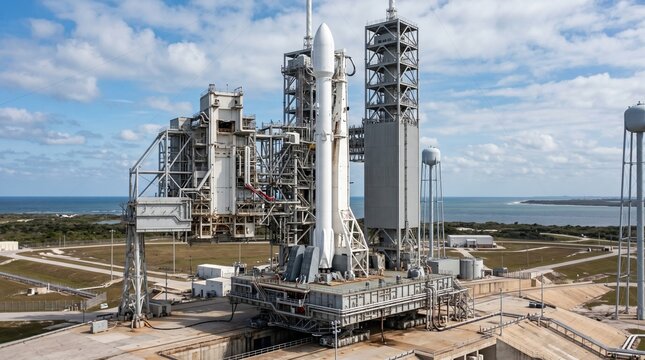 Rocket launch platform space technology infrastructure aerospace engineering base preparation system launchpad structure industry scene today.