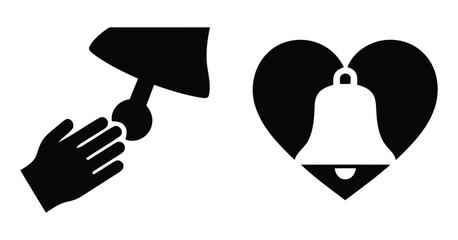 hand striking gavel and heart shaped bell silhouette on a white background © ROBIN
