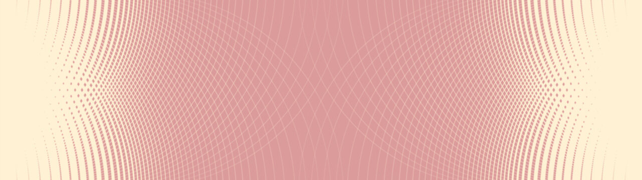 Dusty pink and cream background features symmetrical curved geometric grid mesh, Abstract elegant moire diagonal crossing lines pattern creates smooth halftone transition and dynamic optic texture