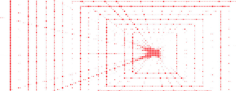Abstract Red Perspective Grid Background, Futuristic Geometric Dot Matrix Pattern, Optical Illusion Digital Tunnel Design on White Background