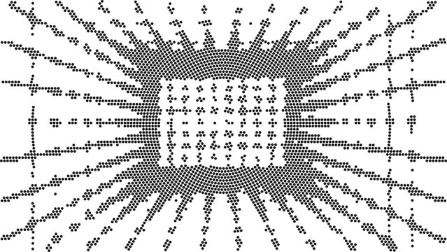 Abstract Infinite Perspective Dot Matrix Background, Futuristic Geometric Tunnel Design, Minimal Optical Illusion Grid Pattern on White Background