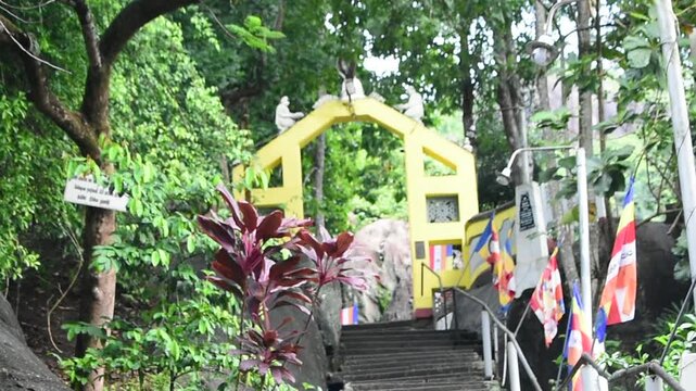 An Ancient Staircase at the Maligatenna (Maligathanna) Raja Maha Viharaya, Gampaha, Sri Lanka.