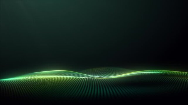 Animated green wave background. Green looping wavy relief. Glowing green space. Green digital landscape.