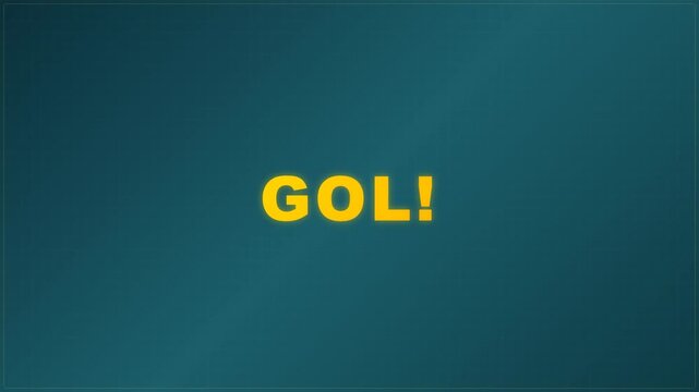 Vibrant 'GOL!' in bold yellow on a serene blue-green background, symbolizing the exhilarating climax of a sporting event, a decisive victory, success, and powerful celebration