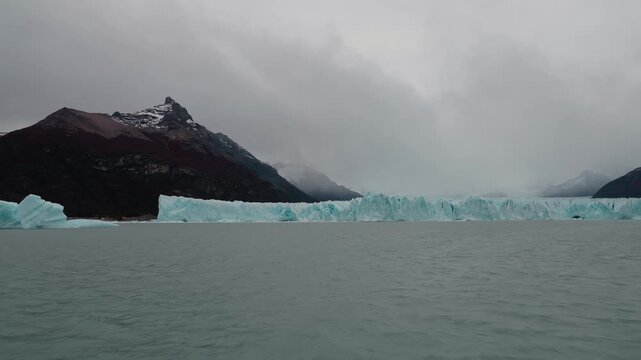 Boat Dolly In Toward Perito Moreno Glacier in Patagonia Argentina