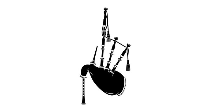 Detailed black silhouette of a traditional scottish bagpipe with chanter and drone pipes on a white background silhouette high quality professional detailed modern elegant