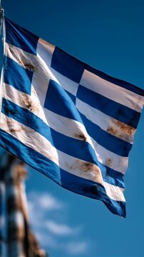greece greek flag waving in blue sky
